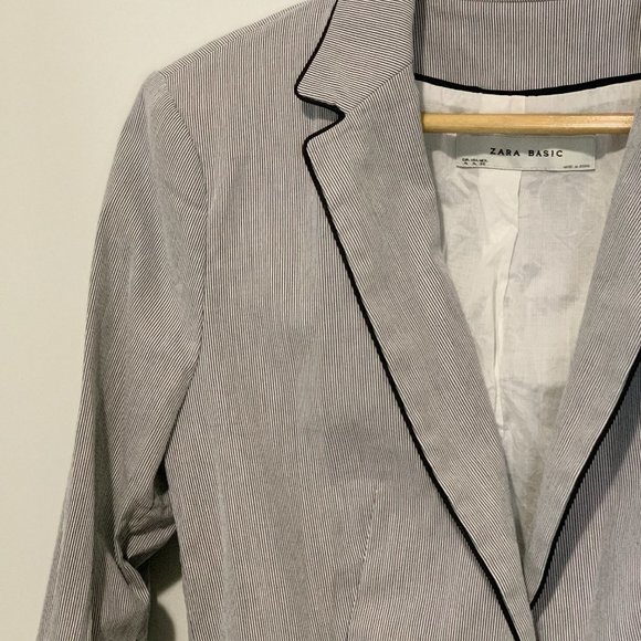 ZARA FULLY LINED JACKET | NARROW STRIPE PATTERNED BLAZER | RAILROAD STIPE | LINE - Picture 5 of 7